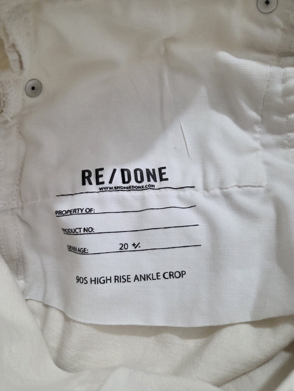 Re/Done 90s High Rise Ankle Crop Jeans Vintage White Denim Size 30 Boho Casual - Picture 7 of 10